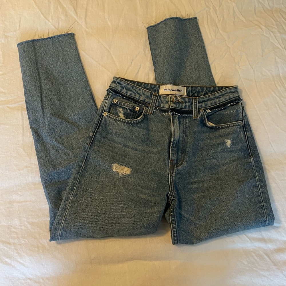 Reformation straight leg distressed jeans